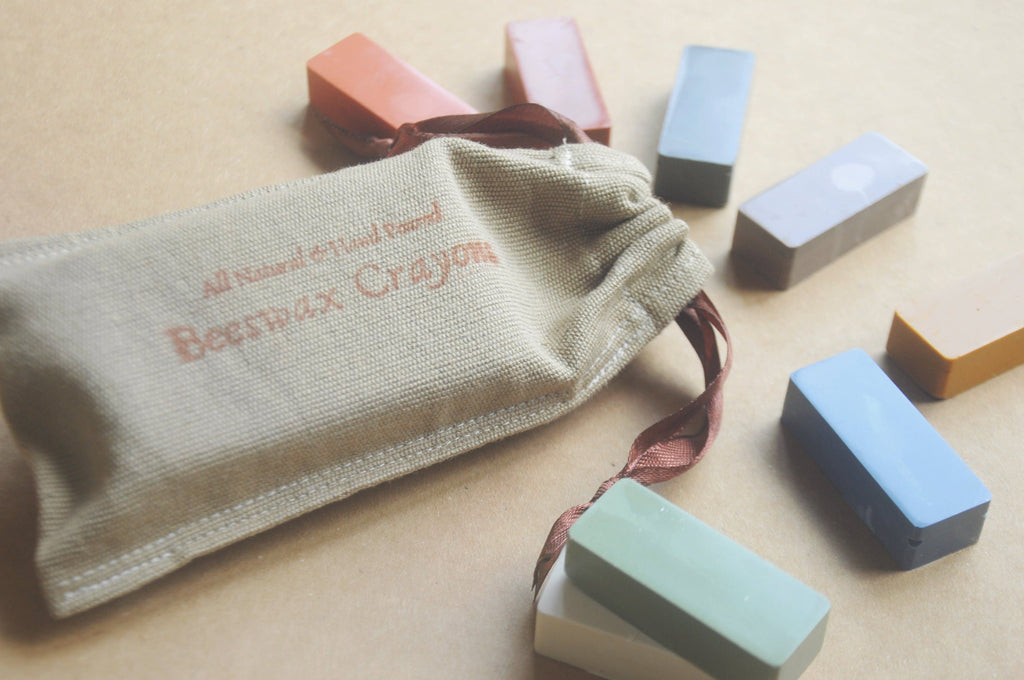 Set of 8 Beeswax Block Rubbing Crayons in Soft Pastel Shades