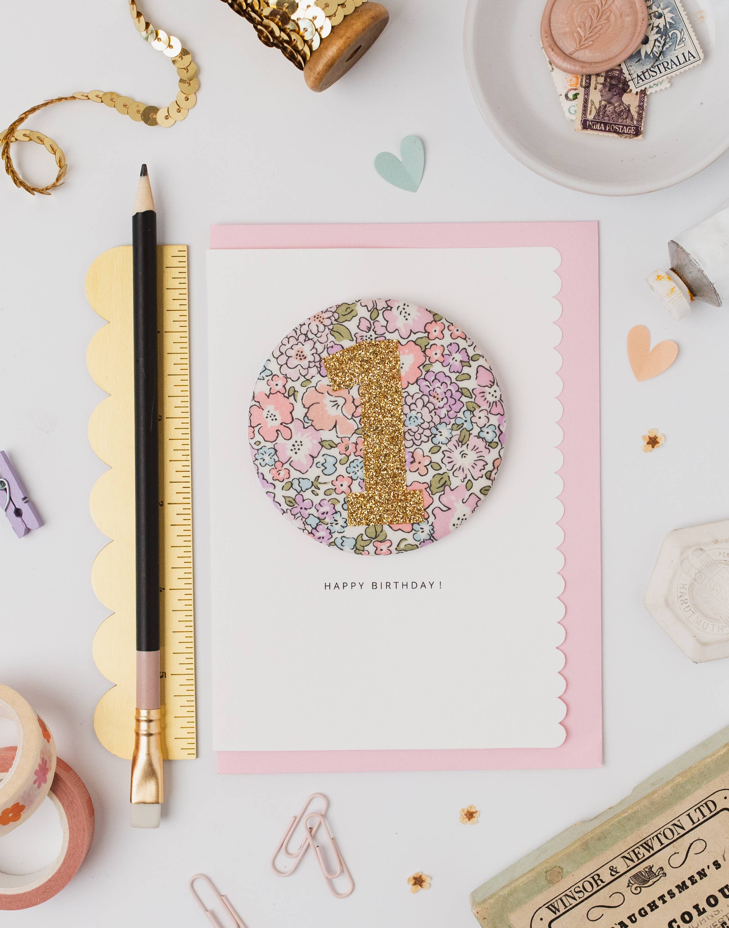 Birthday Card with 'Michelle' Liberty Badge Age 1