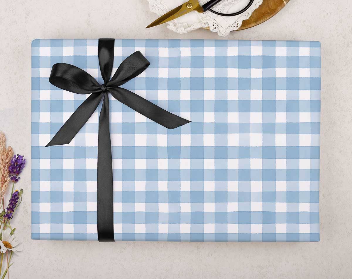Blue Gingham Wrapping Paper Sheet
