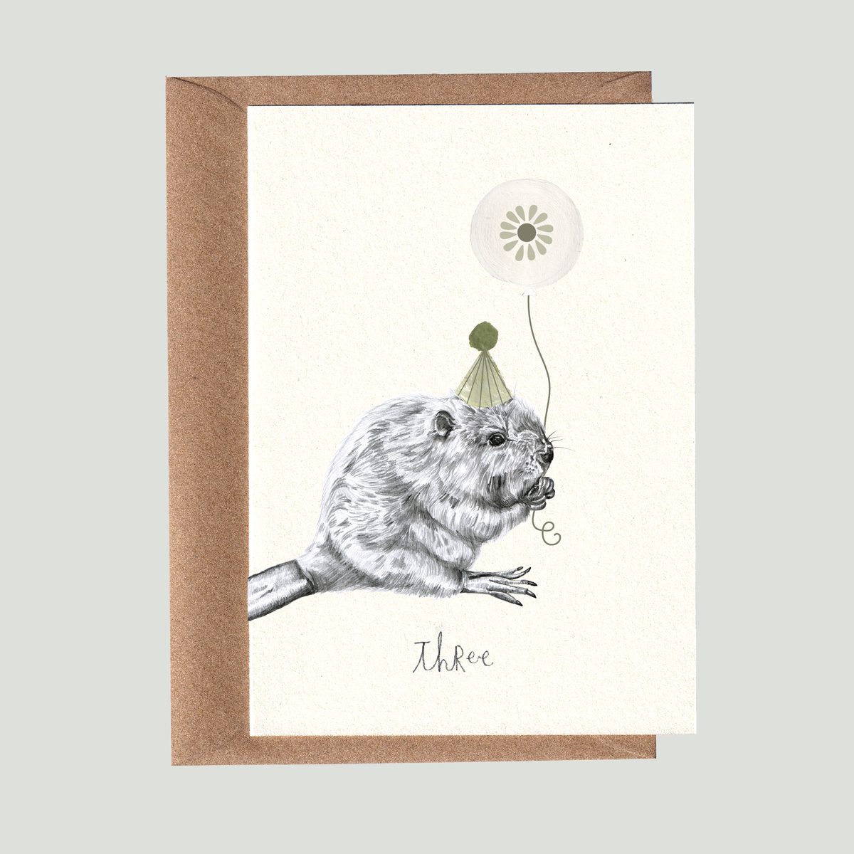 Woodland Beaver Third Birthday Card