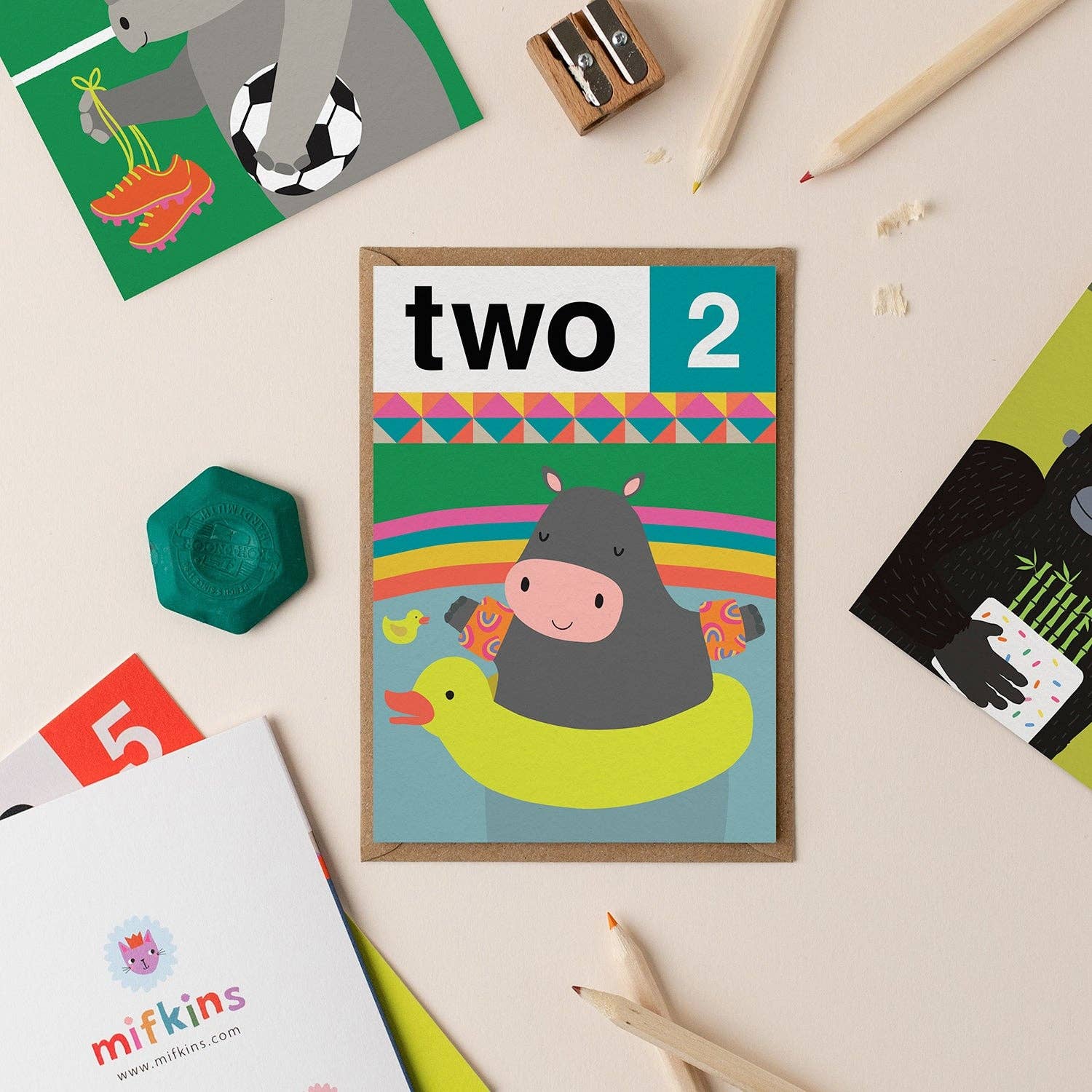 Hippo Two 2nd Birthday Card