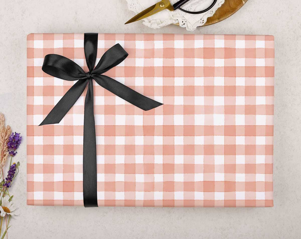 Peach Gingham Wrapping Paper