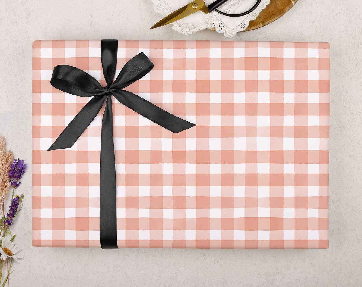 Peach Gingham Wrapping Paper