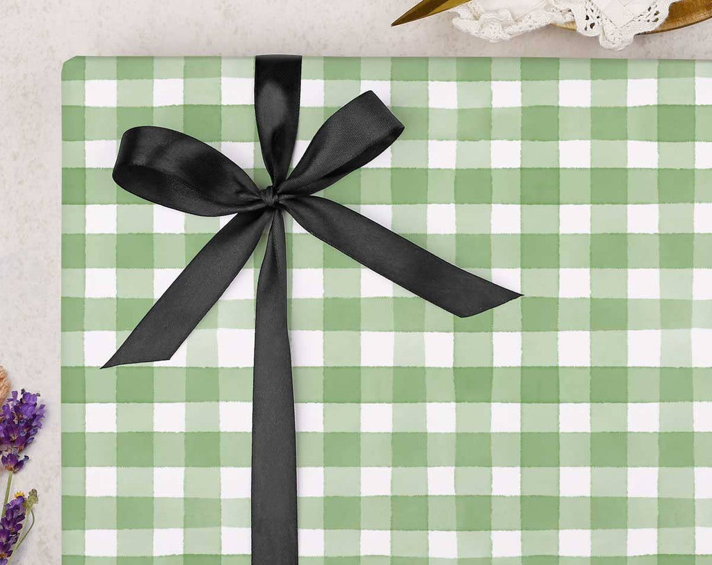 Green Gingham Wrapping Paper Sheet
