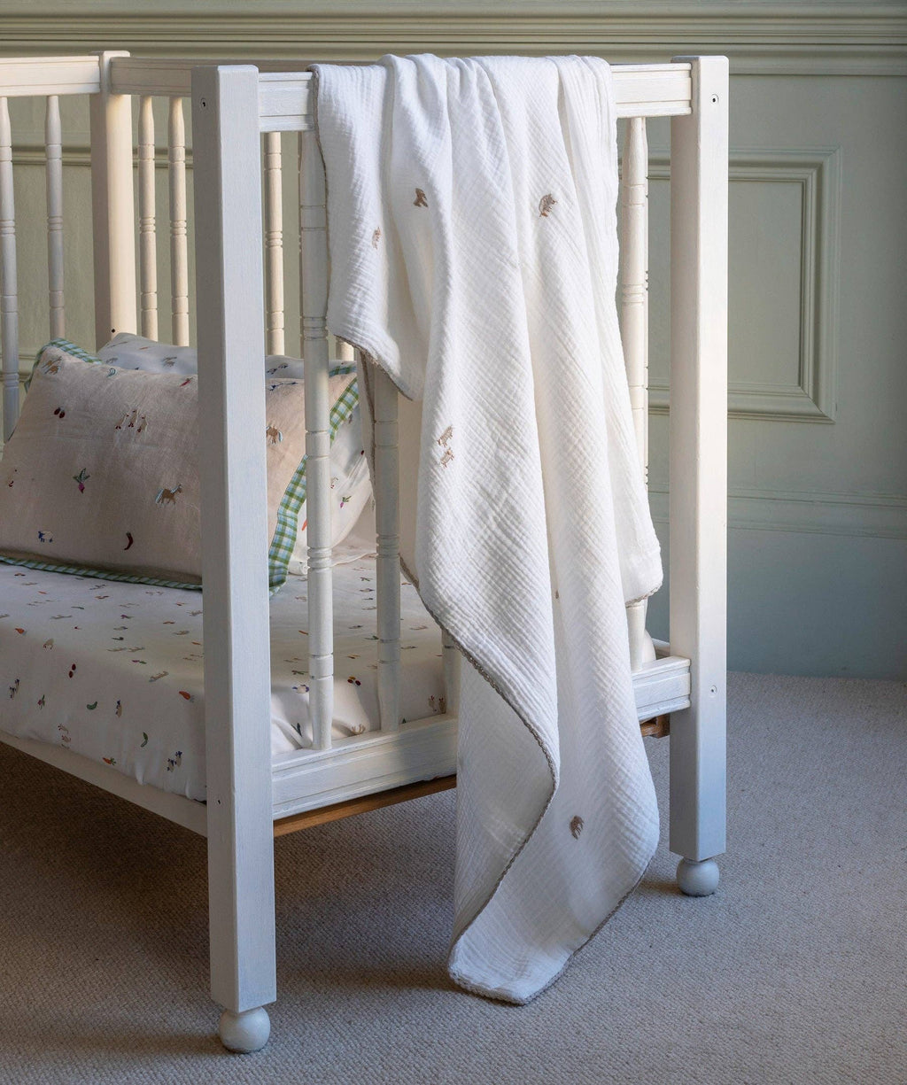 Embroidered Muslin Blanket - Little Farm