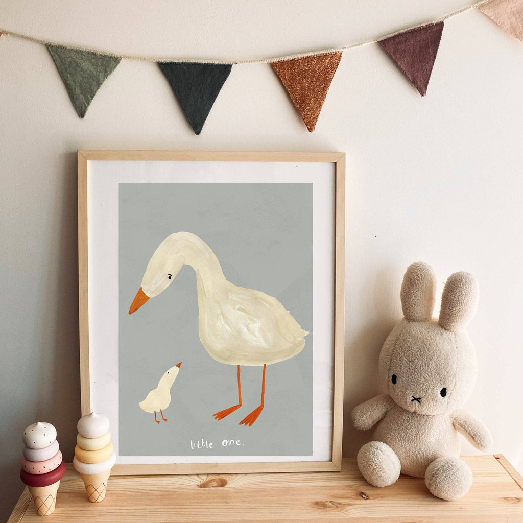 Little One Geese Art Print: A4 / Blue