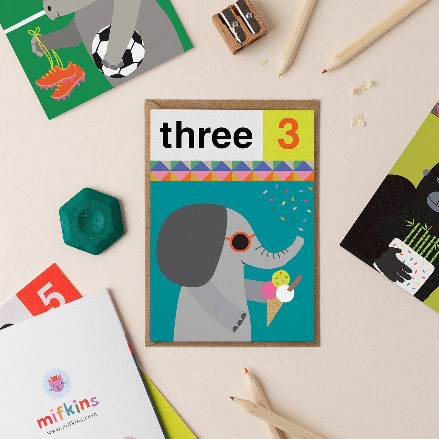 Elephant Three 3rd Birthday Card