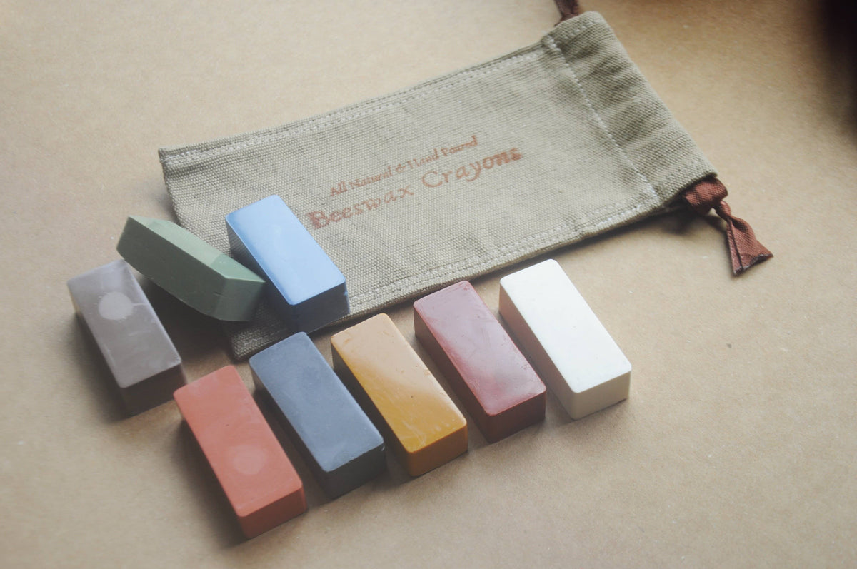 Set of 8 Beeswax Block Rubbing Crayons in Soft Pastel Shades