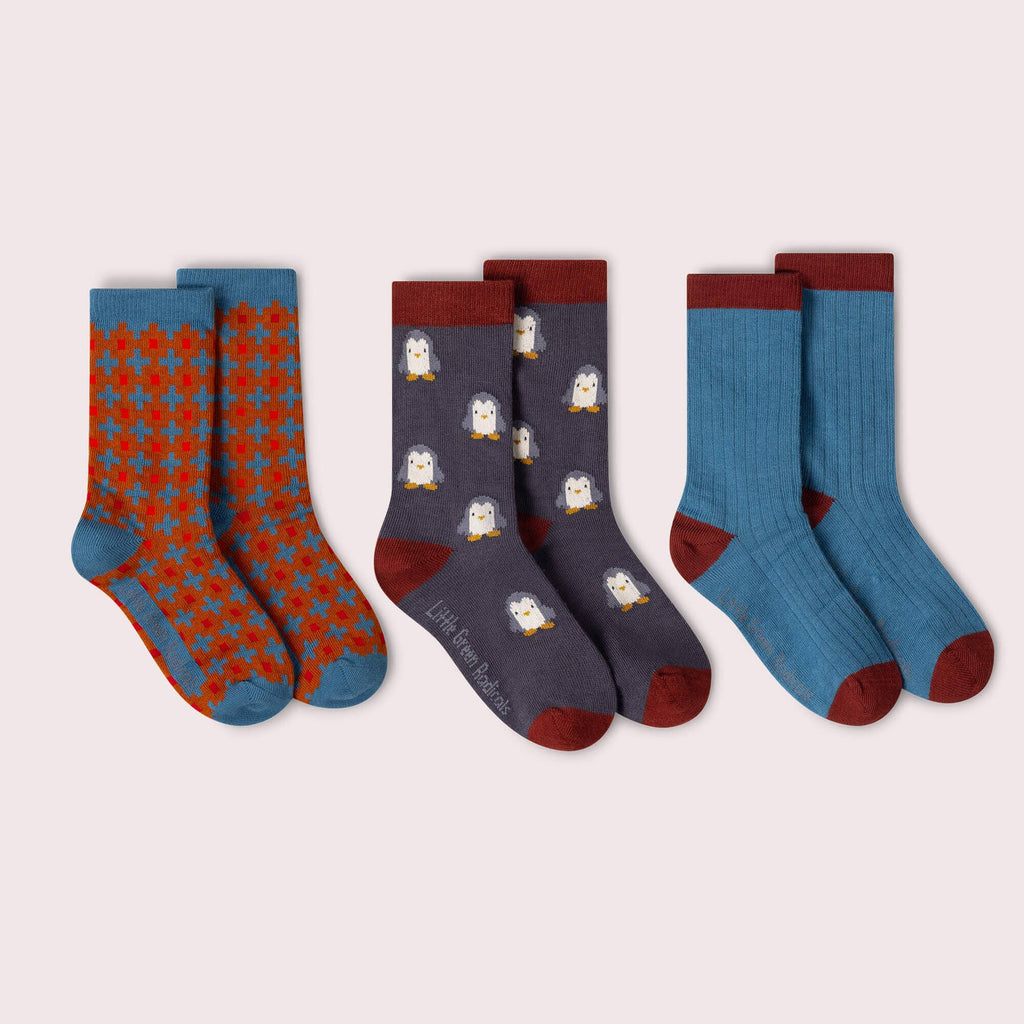 Little Green Radicals - Blue Penguins Ankle Socks (3 Pack)