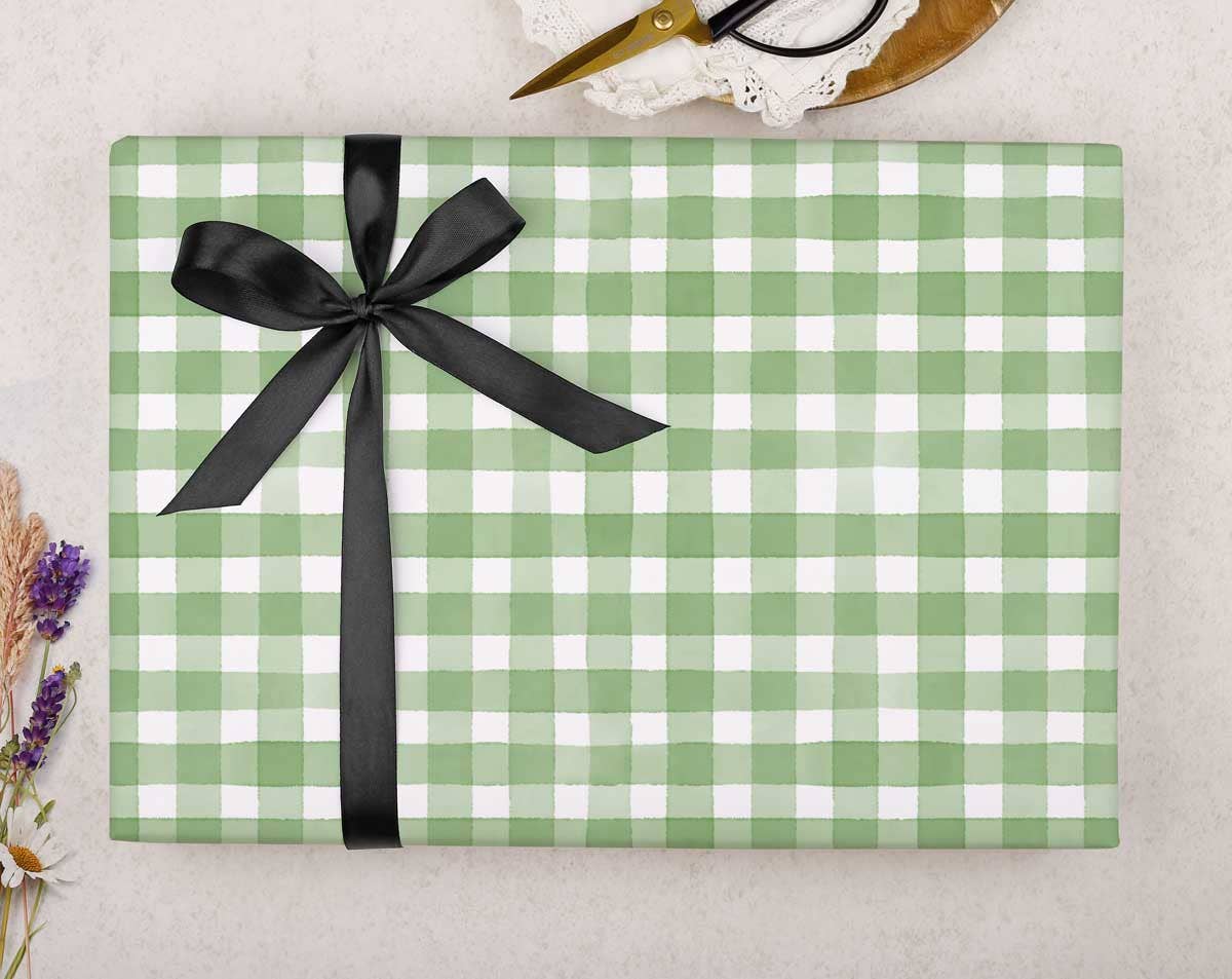 Green Gingham Wrapping Paper Sheet