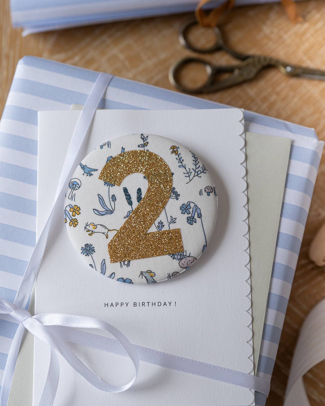 Birthday Card with 'Theo' Liberty Badge Age 2
