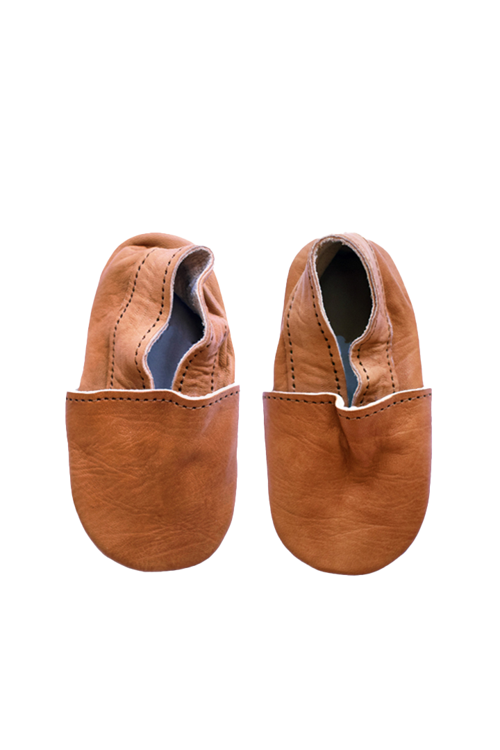 Baby Leather Slipper Shoes - Toffee: 3-6M