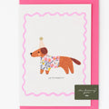 'Sausage Dog' in Liberty Wiltshire Bud Fabric Greetings Card