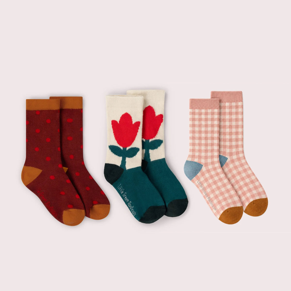 Little Green Radicals - Red Flowers Ankle Socks (3 Pack)