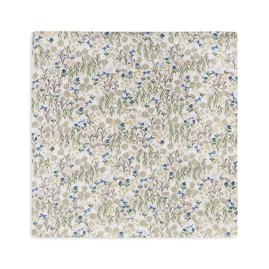 Floral patterned muslin swaddle on a white background
