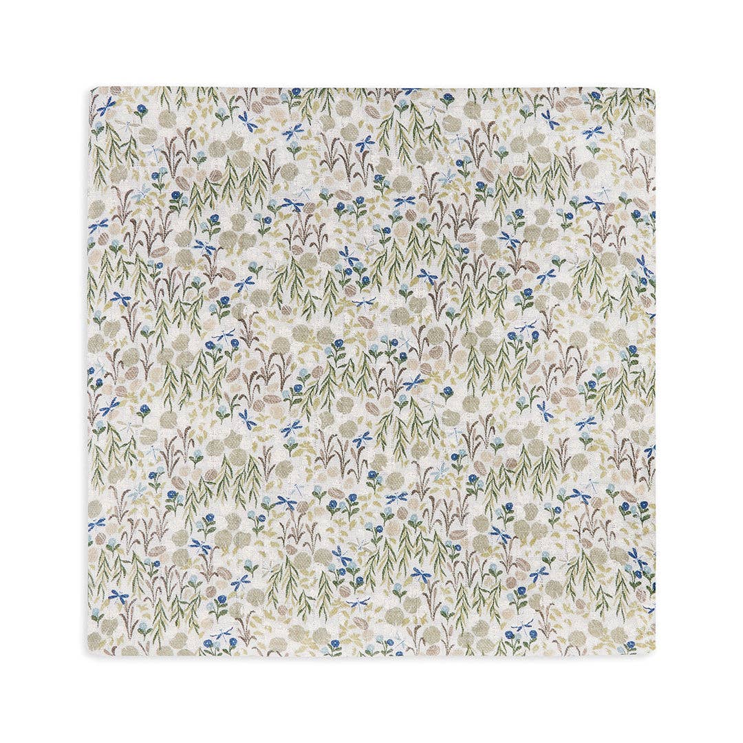 Floral patterned muslin swaddle on a white background