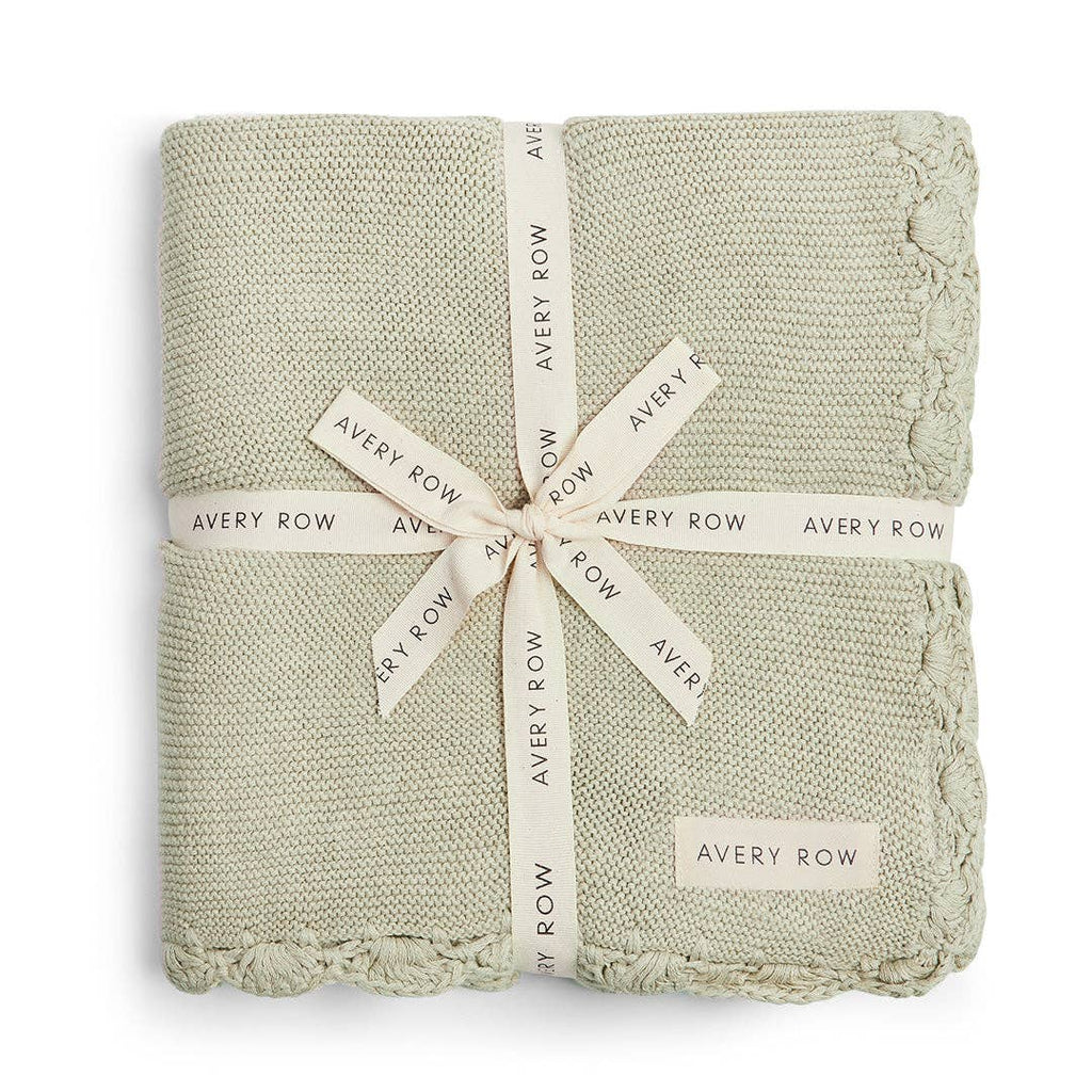Willow textured blanket with 'Avery Row' branding on a white background