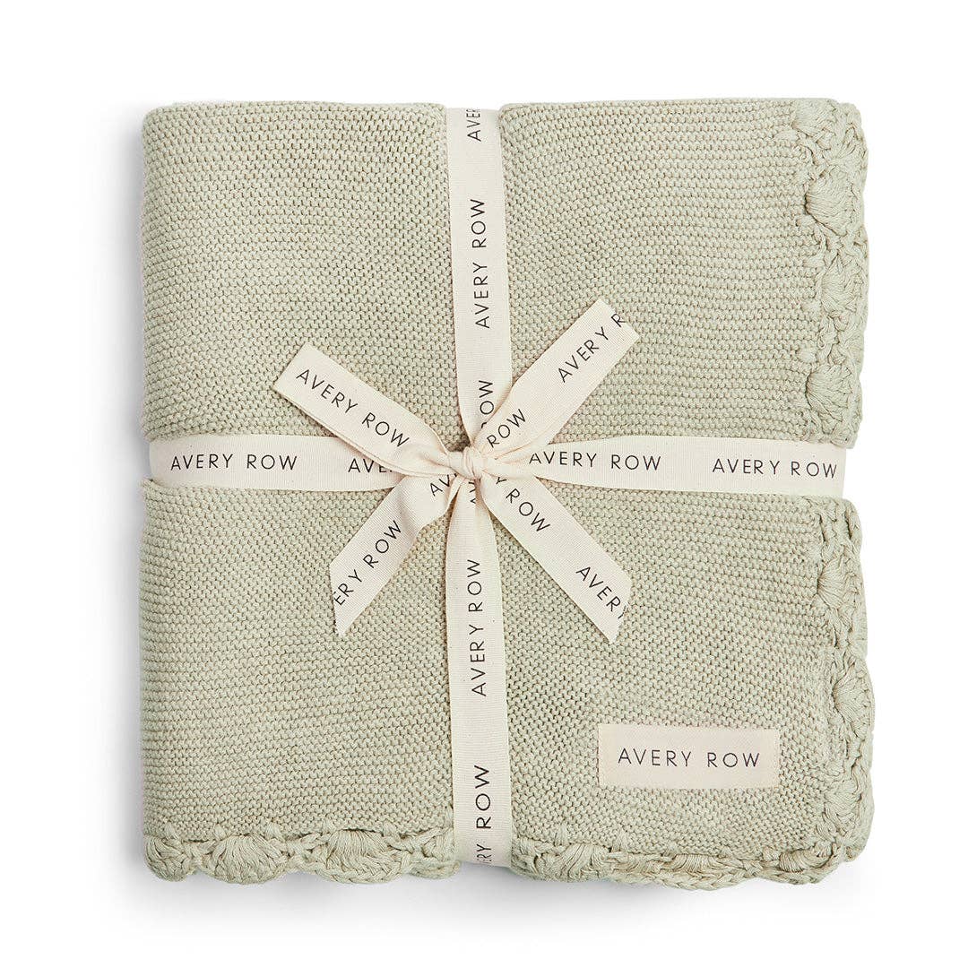Willow textured blanket with 'Avery Row' branding on a white background