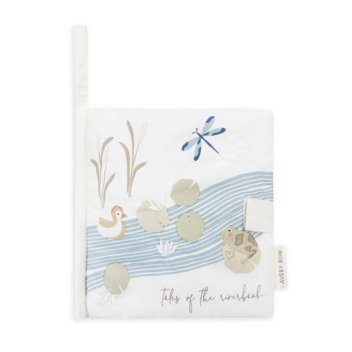 Book titled 'Tales of the Riverbank' with illustrations of a duck, dragonfly, andriveron a white background.