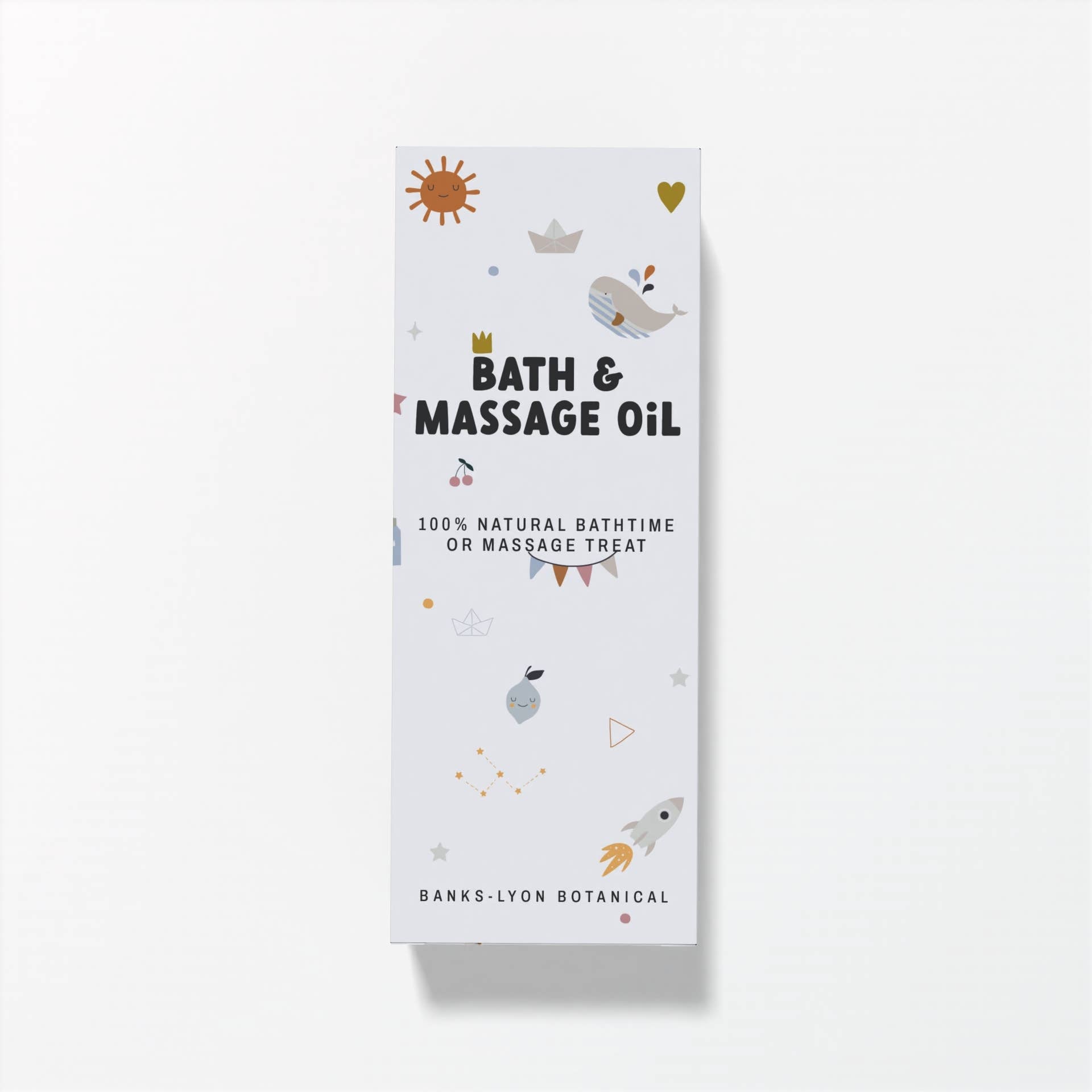 Bath and massage oil packaging with illustrations on a white background