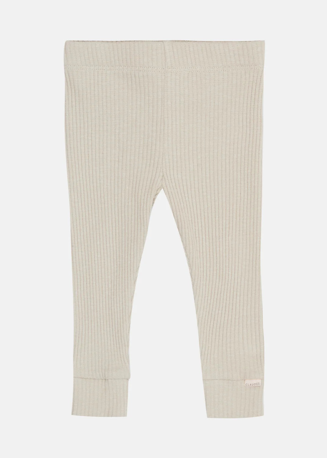 Beige ribbed leggings on a white background