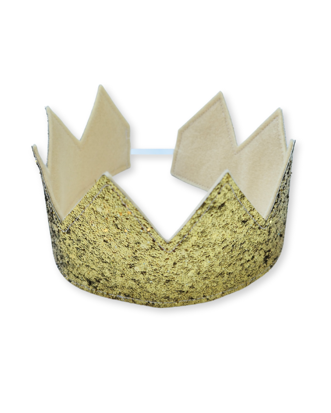 Gold glittery crown on a white background