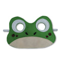 Green frog mask with large eyes on a white background