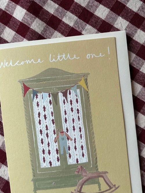 'Welcome little one' in yellow Greetings Card