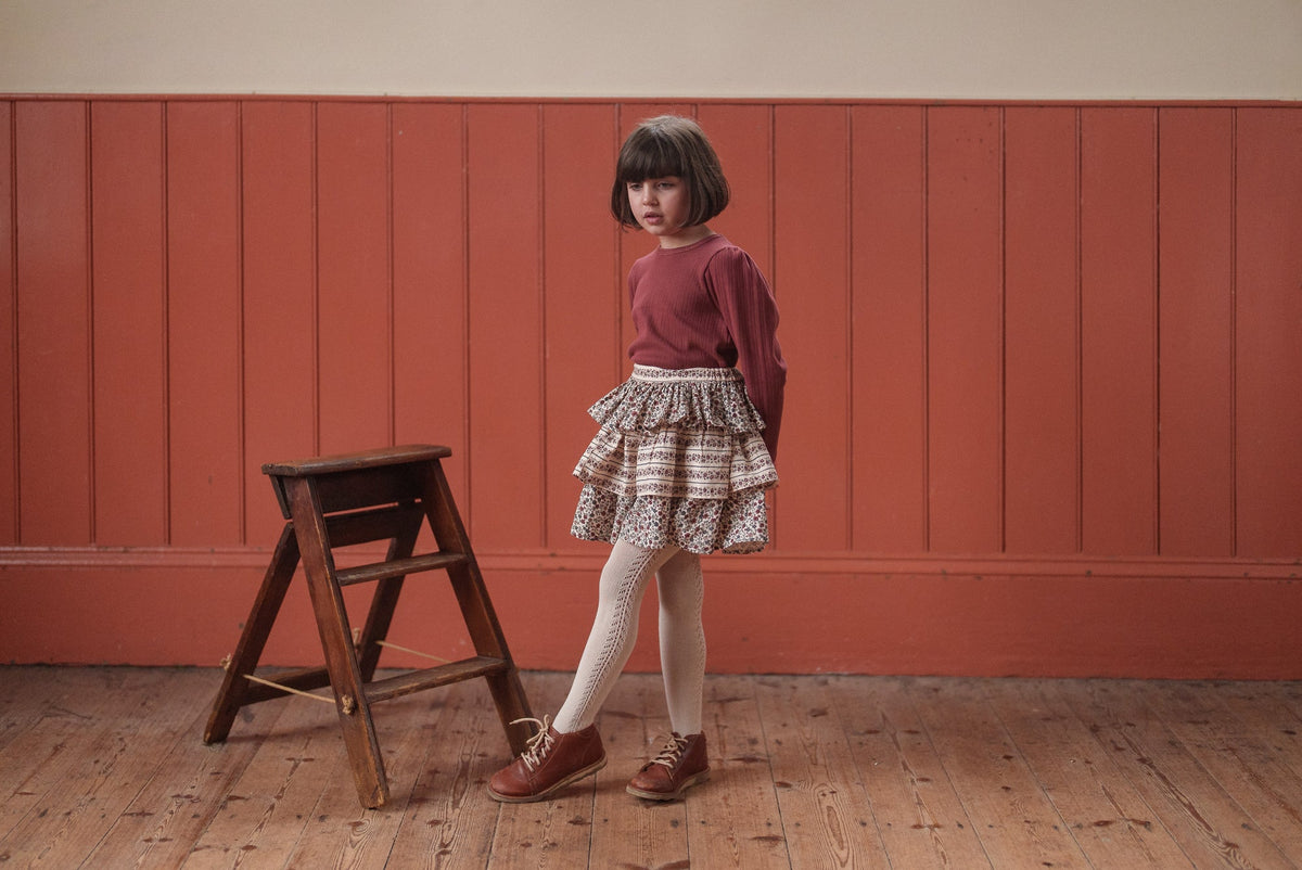 Little Cotton Clothes - Long-Sleeved Pointelle T-Shirt in Redcurrant