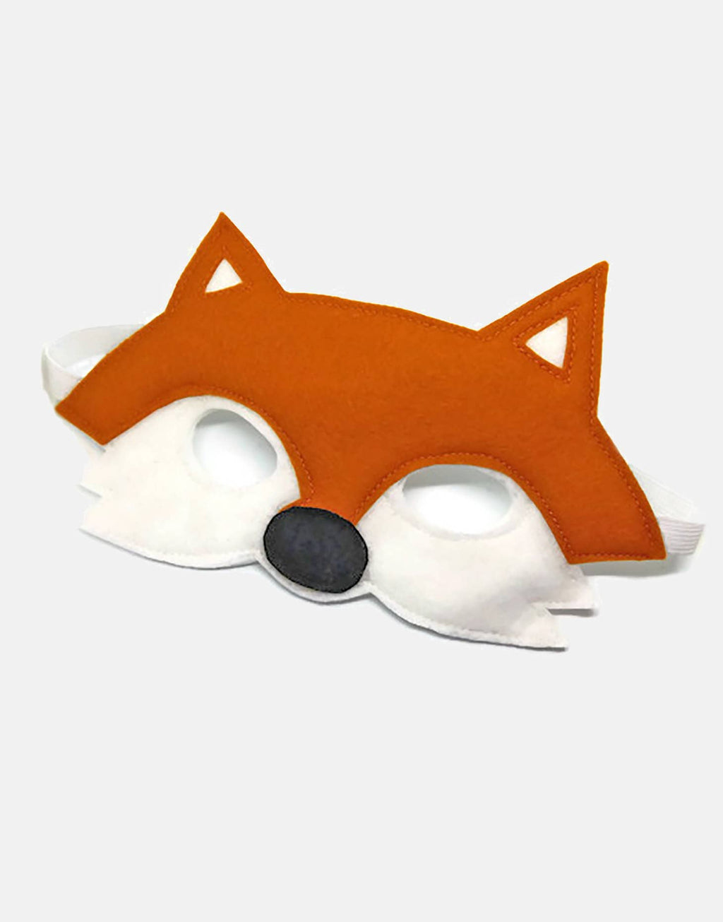 Fox mask with orange face and white ears on a light gray background
