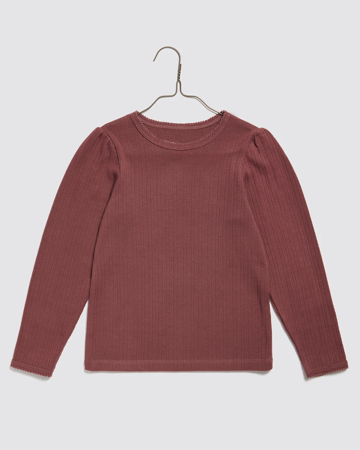 Little Cotton Clothes - Long-Sleeved Pointelle T-Shirt in Redcurrant
