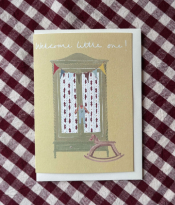 'Welcome little one' in yellow Greetings Card