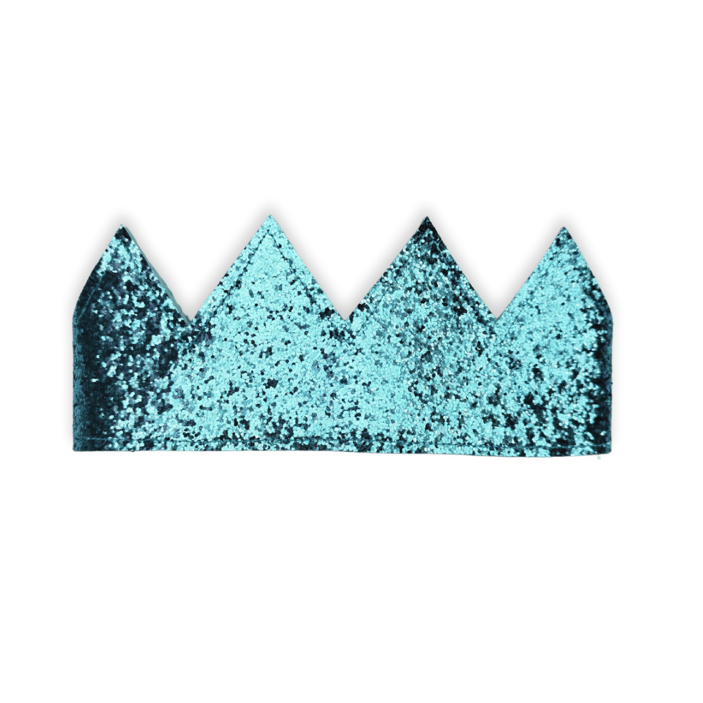 Turquoise glittery crown on a white background
