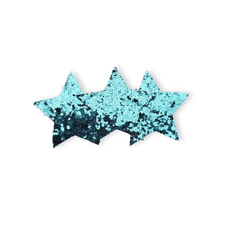 Blue and black glittery star-shaped object on a white background