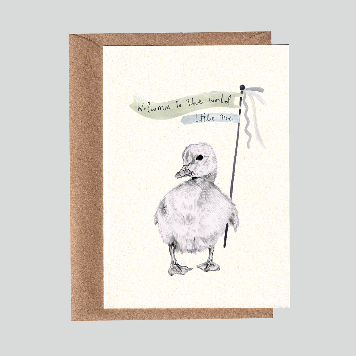Duckling Welcome to the World Card in Green