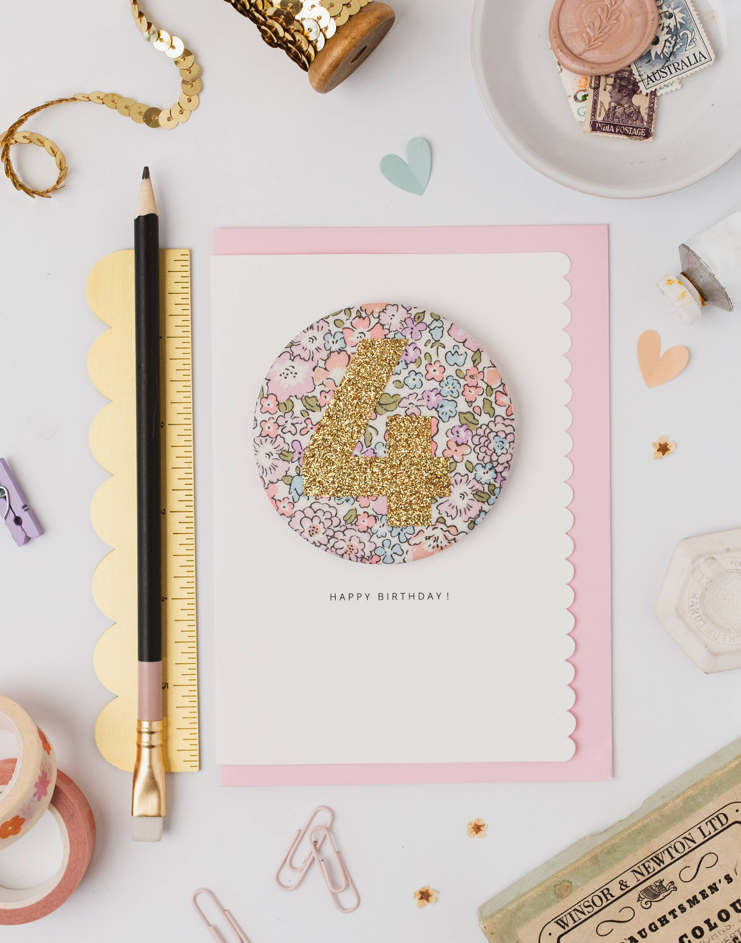 Birthday Card with Liberty 'Michelle' Badge Age 4