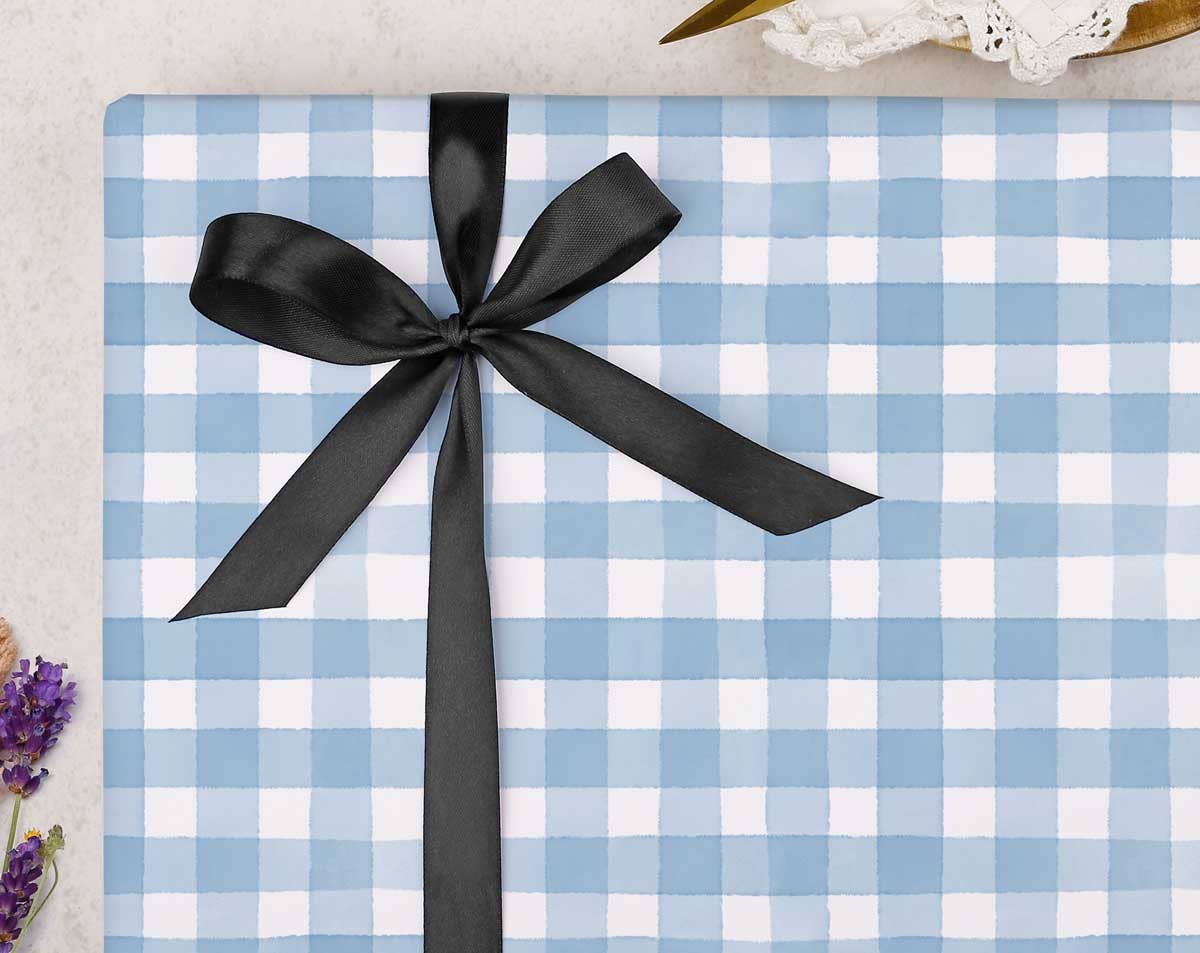 Blue Gingham Wrapping Paper Sheet