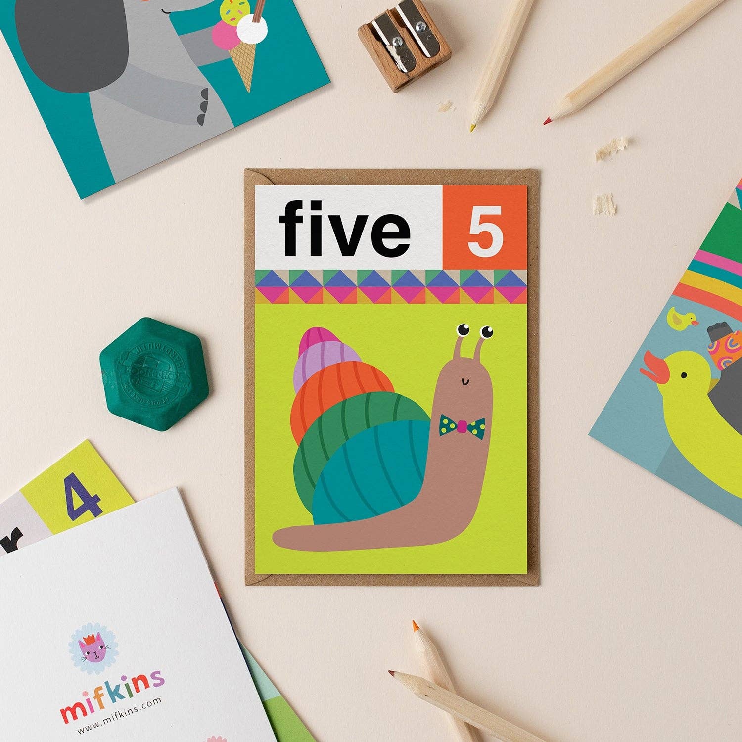 Snail Five 5th Birthday Card