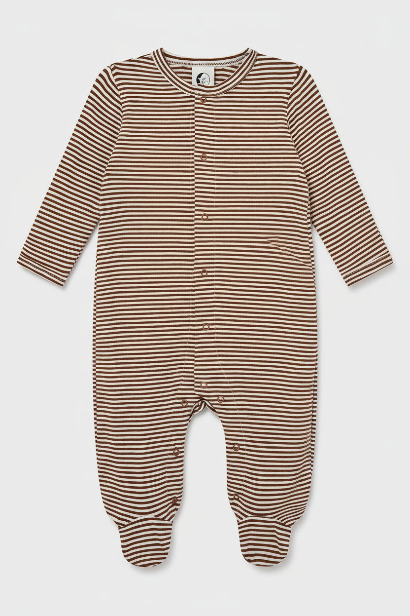 Sleepy Doe - Organic Cotton Chocolate Striped Sleepsuit