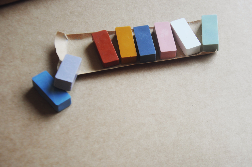 Set of 8 Beeswax Block Rubbing Crayons in Soft Pastel Shades