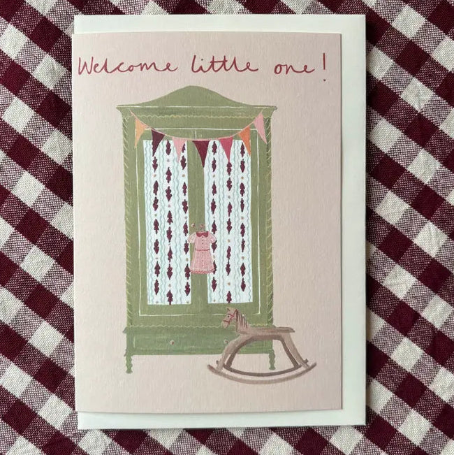 'Welcome little one' in pink Greetings Card