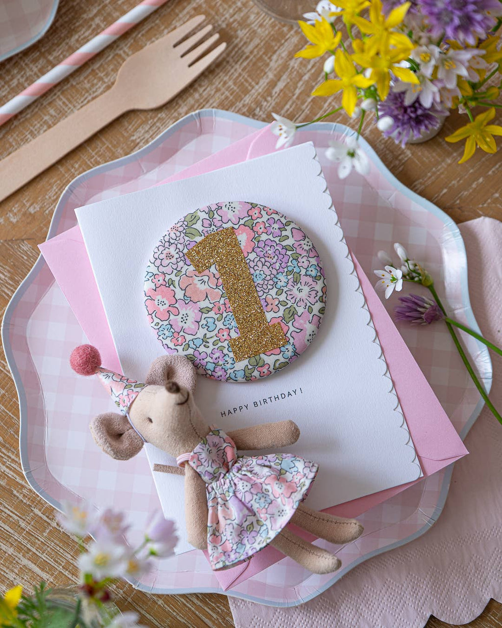 Birthday Card with 'Michelle' Liberty Badge Age 1