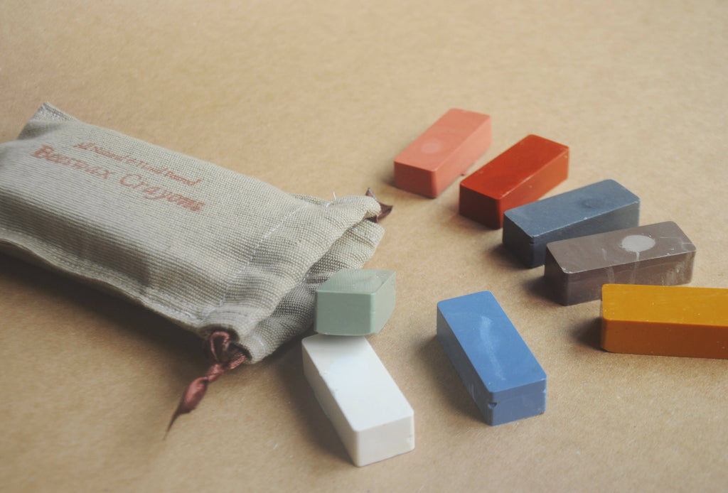 Set of 8 Beeswax Block Rubbing Crayons in Soft Pastel Shades