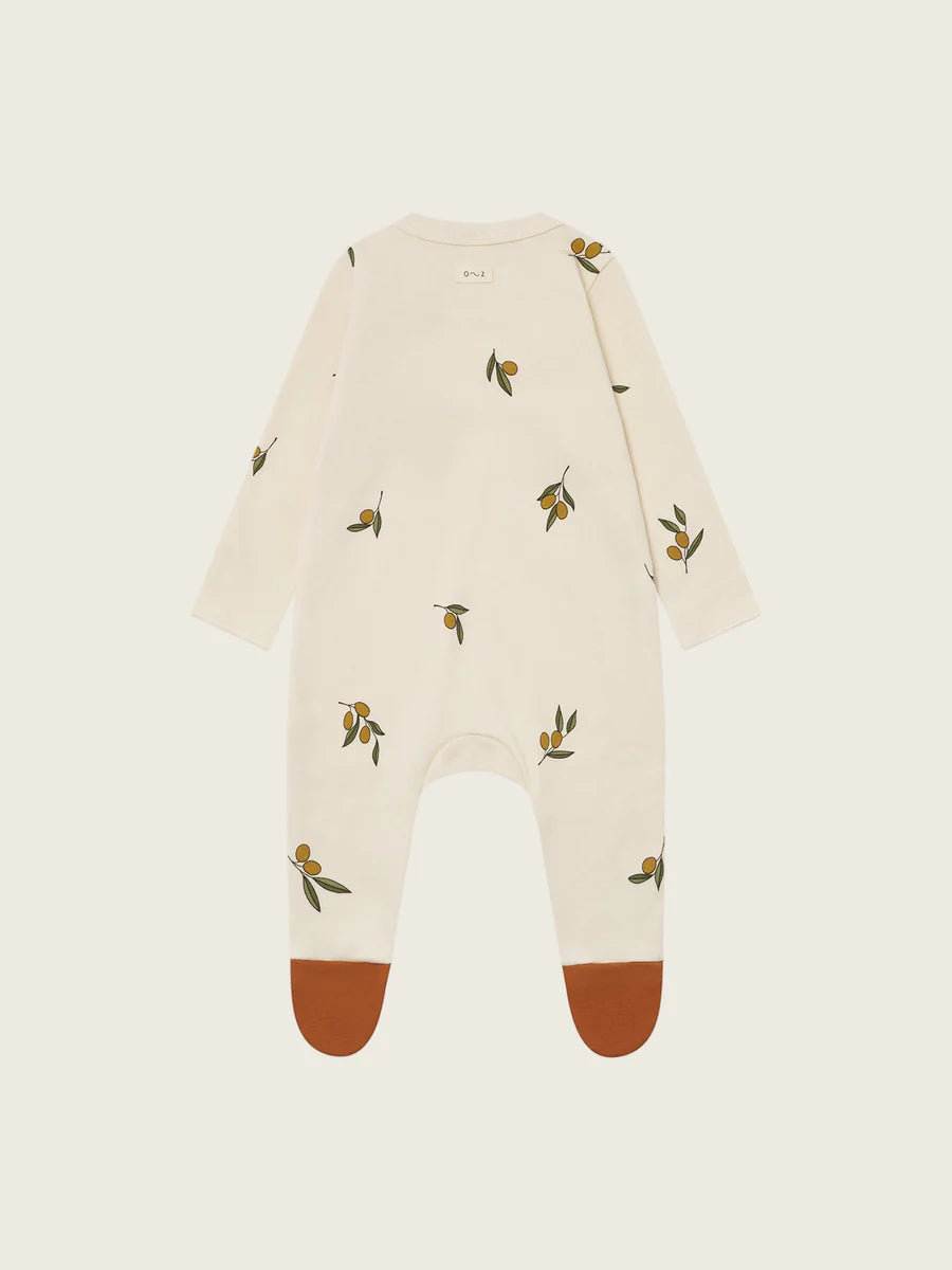 Organic Zoo - Organic Cotton Olive Garden Sleepsuit with Contrast Feet