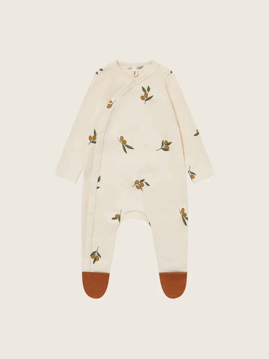 Organic Zoo - Organic Cotton Olive Garden Sleepsuit with Contrast Feet