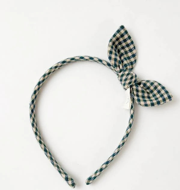 Hairband in Wagon Linen Green Check